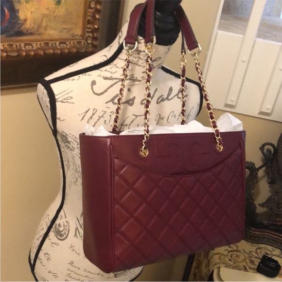 Tory Burch🍷Savannah Quilted large logo chain braided strap tote bag - Picture 3 of 12